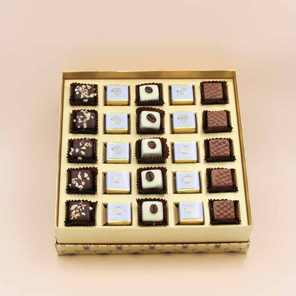 Gold Gift Box with Assorted Pralines and Squares